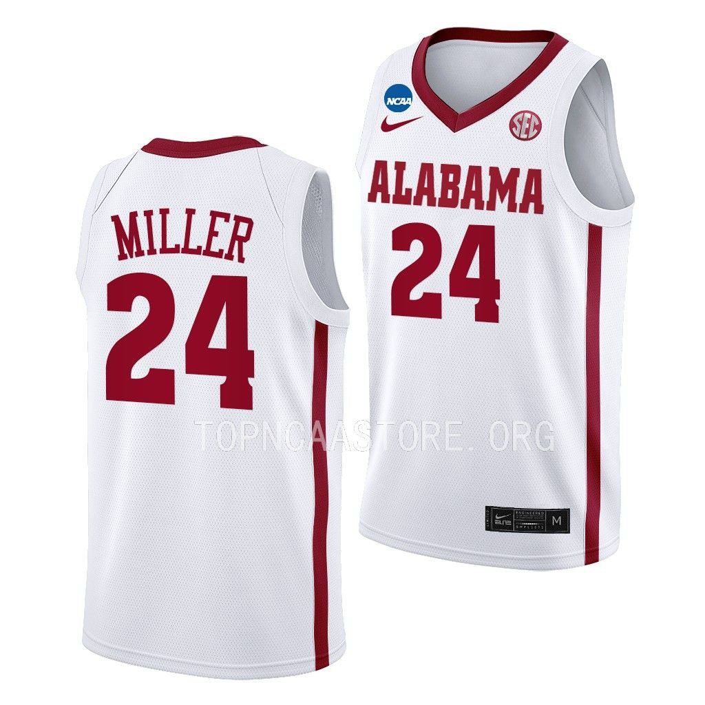 Men's Alabama Crimson Tide Brandon Miller #24 March Madness 2023 White NCAA College Basketball Jersey